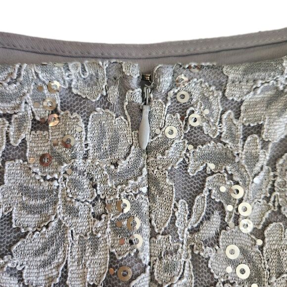 R & M Richards Silver Sequin Lace Stretch Midi Cocktail Wedding Guest Dress SZ14 - Picture 13 of 16